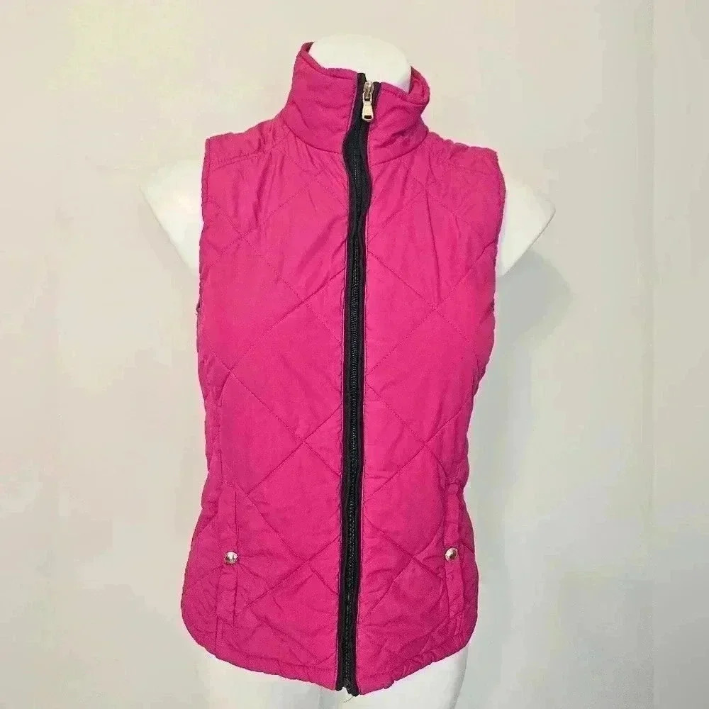 Ralph Lauren pink sleeveless quilted full zip mock neckpockets vest